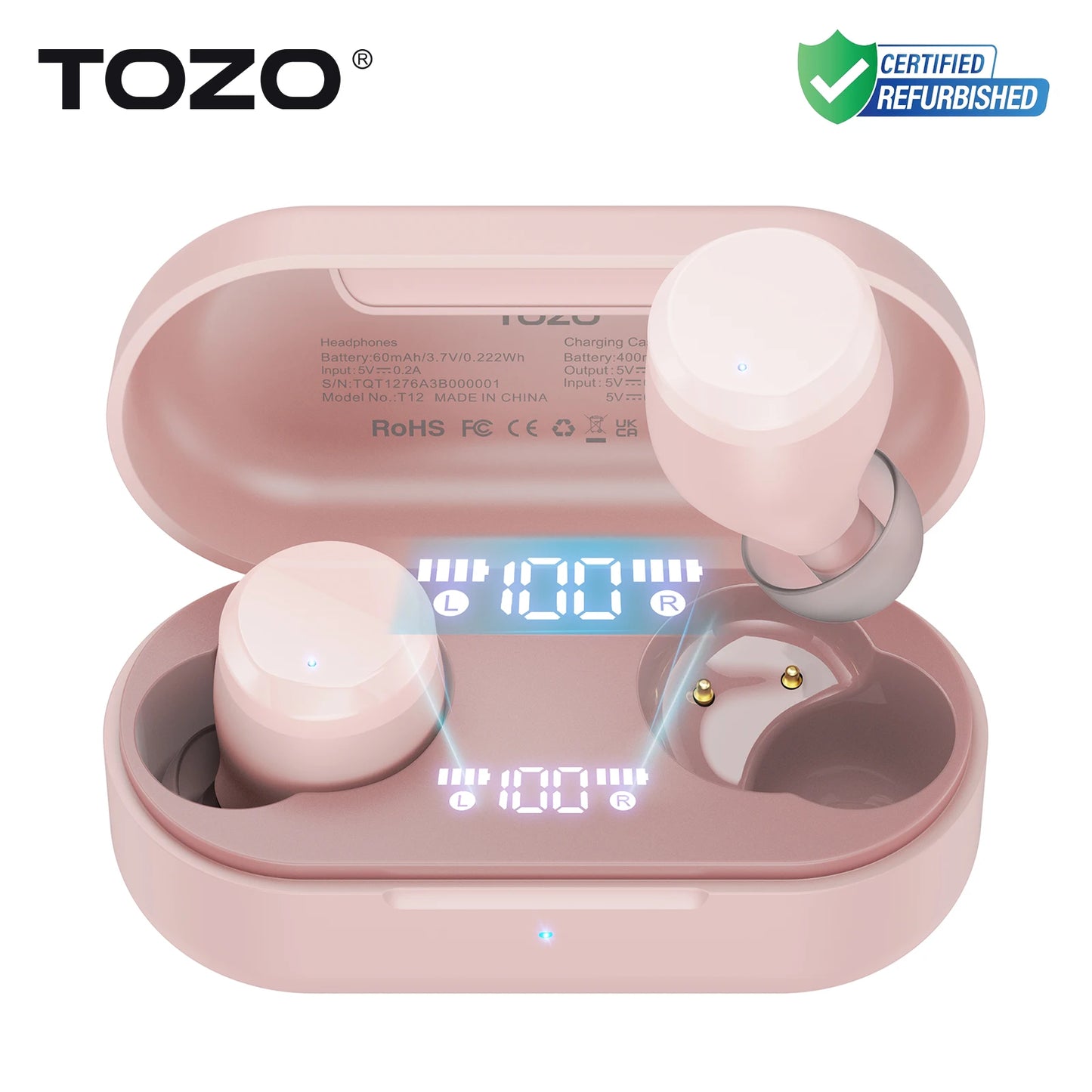 Refurbished TOZO Tonal Dots Headsets TWS In Ear Sport Earbuds Built-in LED Display ENC Calls Clear Touch Control Sound Stereo