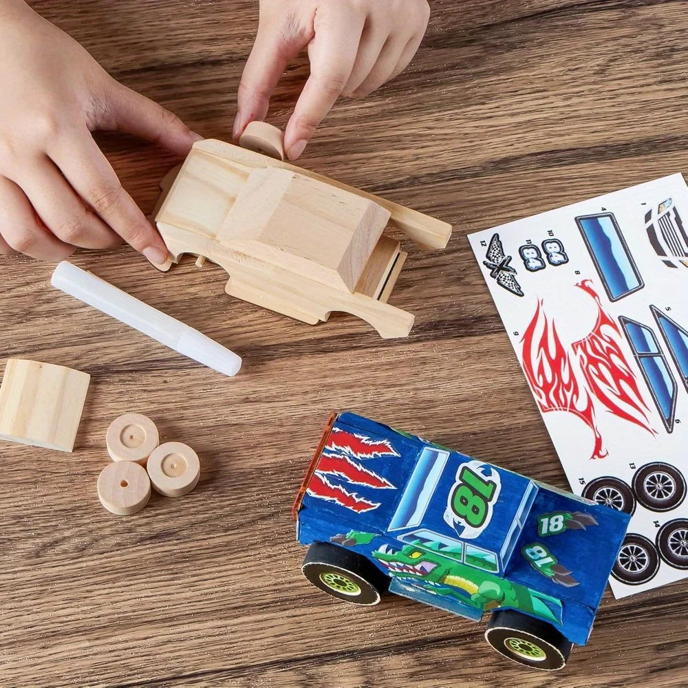 JOYFY Kids Craft Kit Build Paint Your Own Wooden Race Car Kit DIY Truck Toy Construct and Paint Kit for Kids Birthday Gift