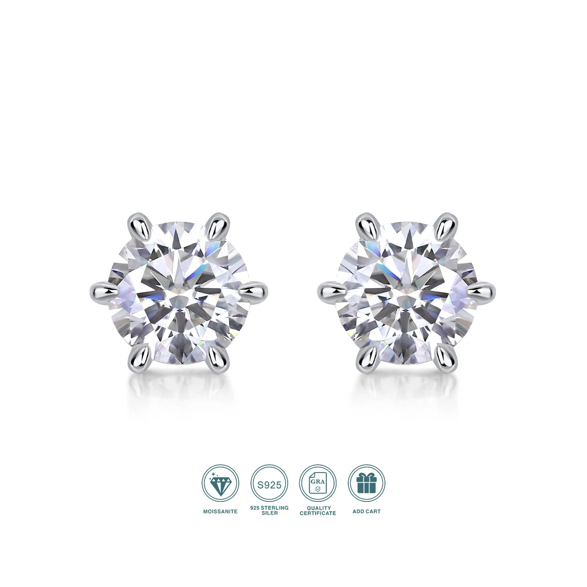 Moissanite Earrings 6 Prong Setting 925 Sterling Silver 18K Gold Plated D Color VVS Gift With GRA Certificate