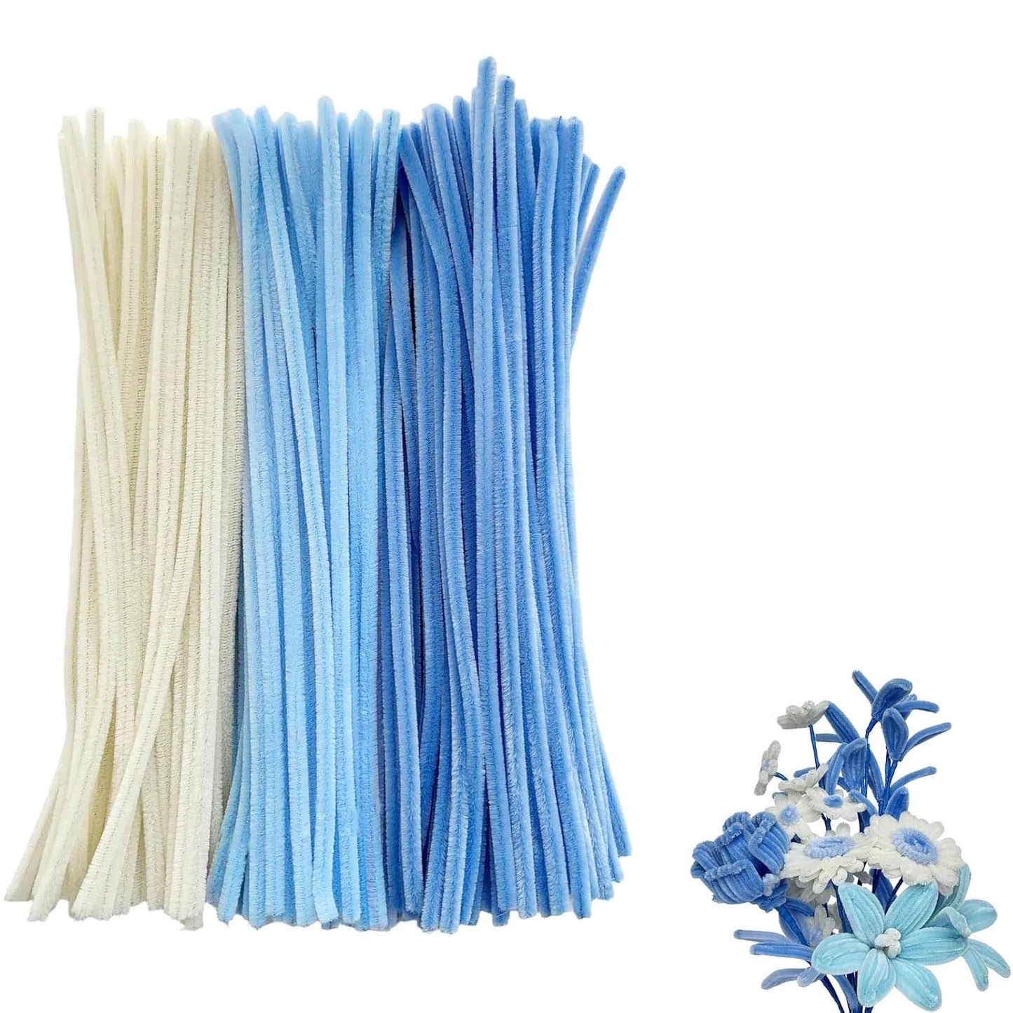 Blue And White Pipe Cleaner Flower Set DIY Craft Kit With 150 Or 161 Pieces For Mothers Day Graduation Valentines Day