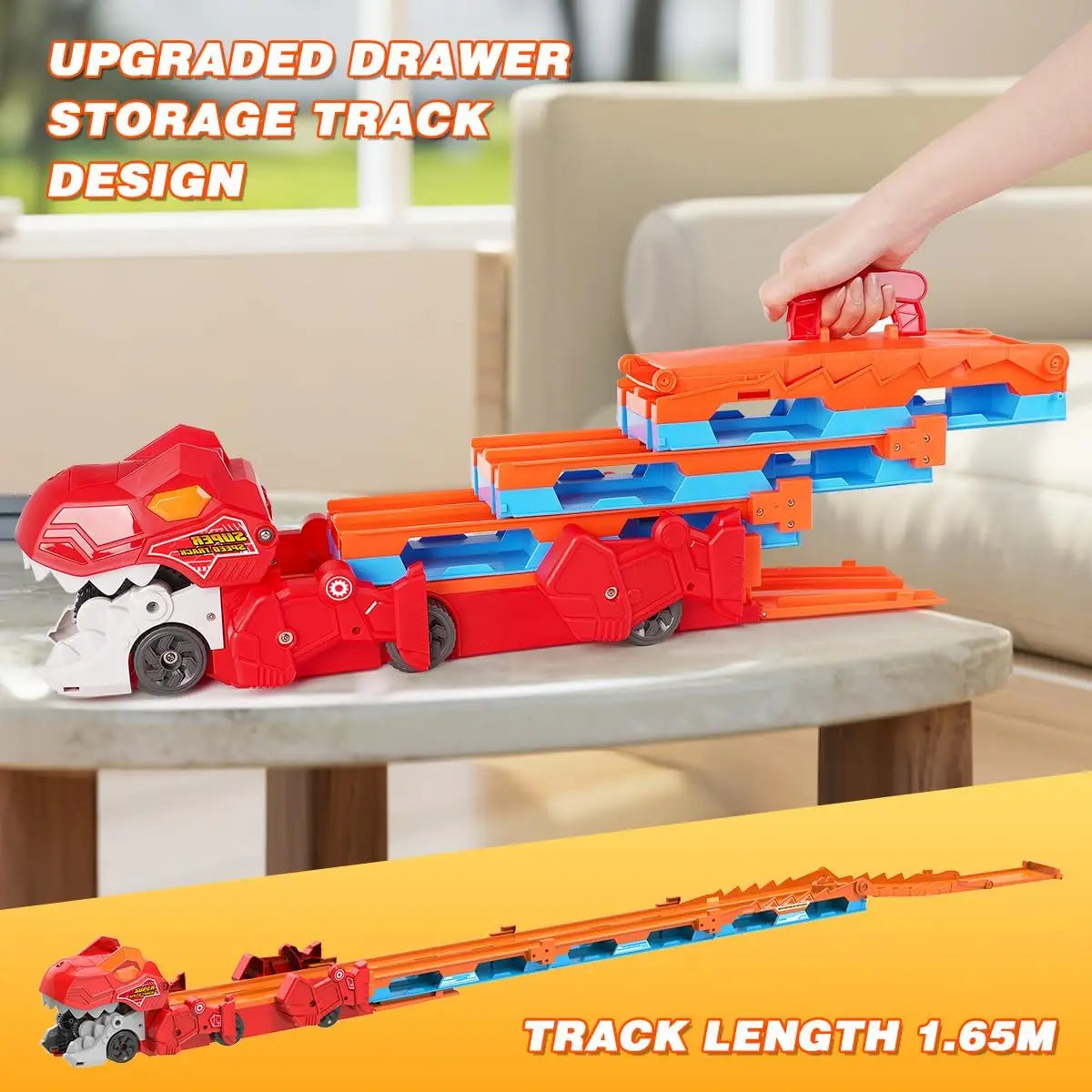 3 In 1 Dinosaur Transport Truck With 8 Race Cars And Ejecting Sound Portable Track For Kids Ages 3 And Up