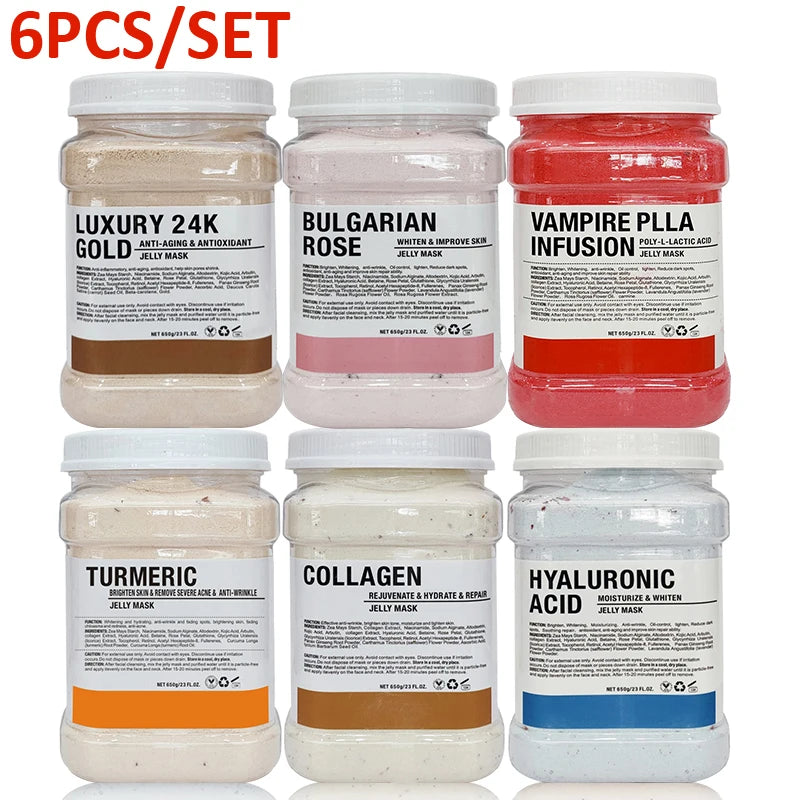 Six Pack Jelly Mask Powder Set 650G Professional Facial Masks For Beauty Salon Skin Care With Rose Chamomile