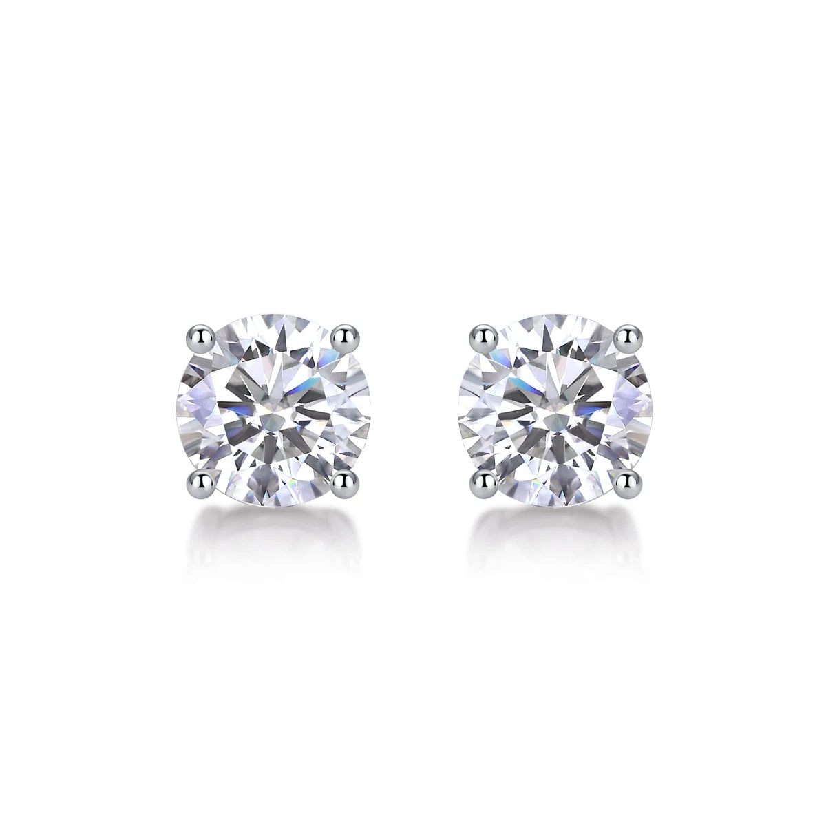 925 Sterling Silver Moissanite Round Stud Earrings 0.5 Carat and 1 Carat Options Engagement Wedding Gift For Women