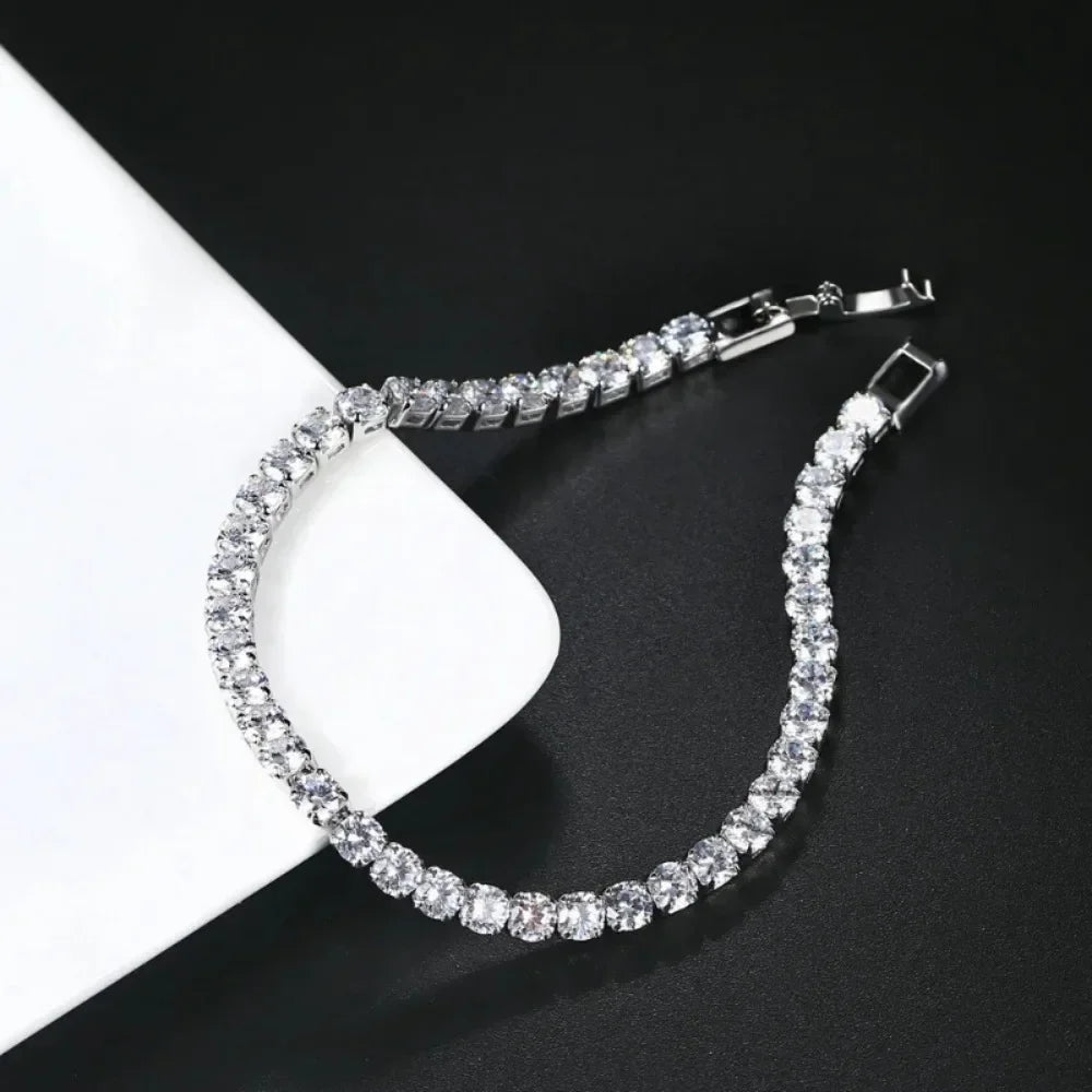 Unisex Tennis Bracelet Iced Out Chain Silver Tone Jewelry For Women And Men Sparkling Everyday Style