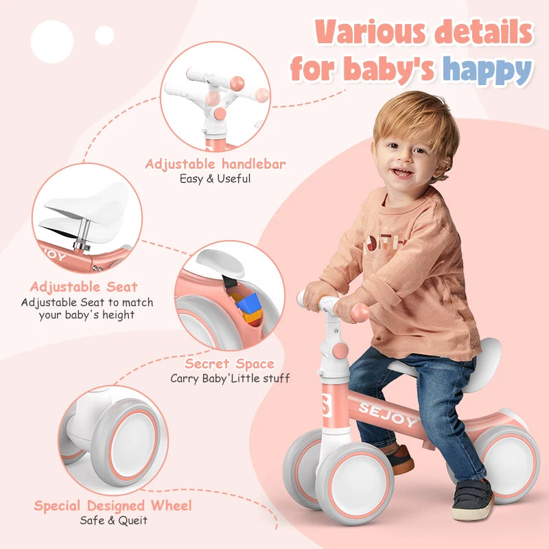 Sejoy Baby Balance Bike 4 Wheels For 10 To 36 Months Unisex Toddler First Bike Gift