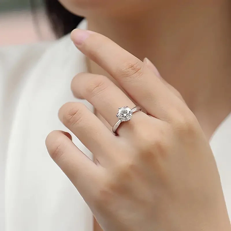 Jiuzuan Moissanite Ring Six Prong 1ct 2ct 3ct 925 Silver Plated 18K Gold Classic Engagement Ring