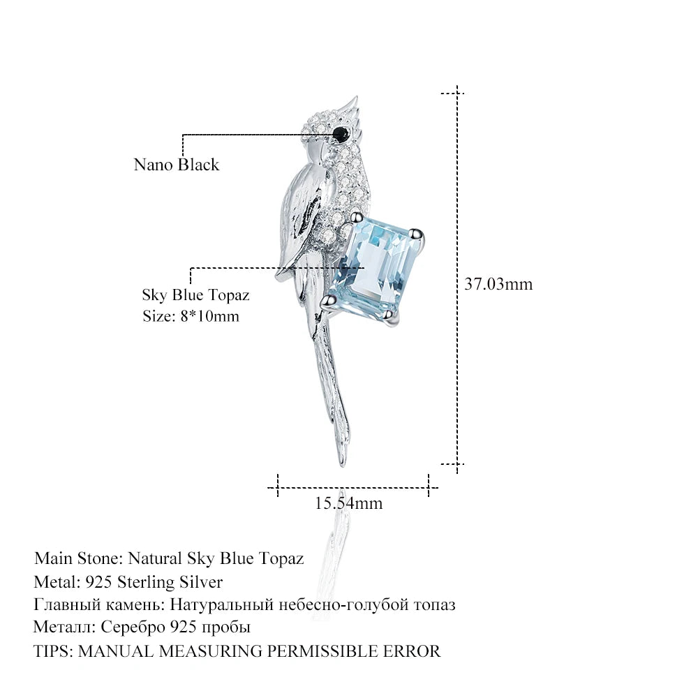 GEM'S BALLET 925 Sterling SIlver Statement Brooch Natural Sky Blue Topaz Gemstone Handmade Bird Brooches For Women Fine Jewelry