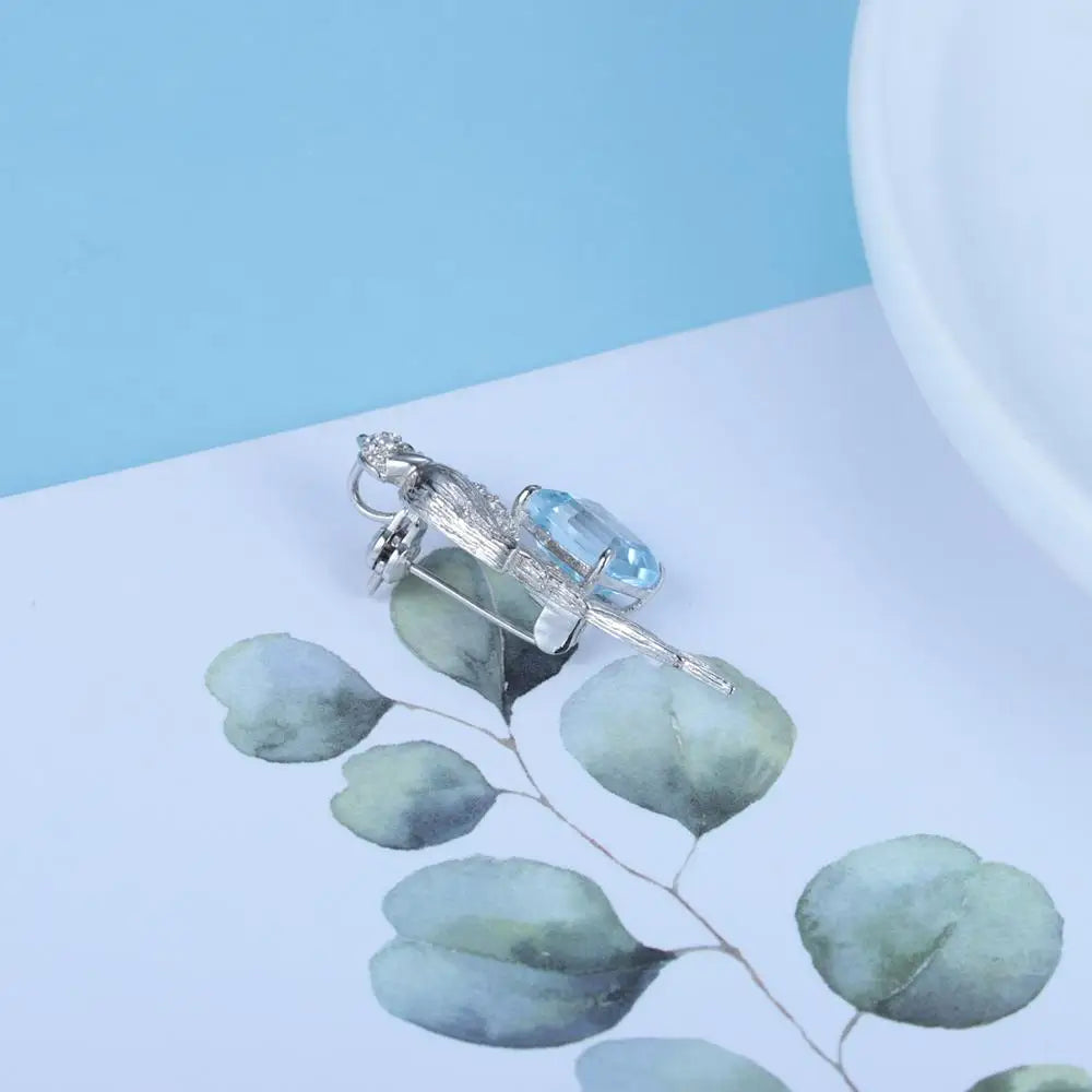 GEM'S BALLET 925 Sterling SIlver Statement Brooch Natural Sky Blue Topaz Gemstone Handmade Bird Brooches For Women Fine Jewelry