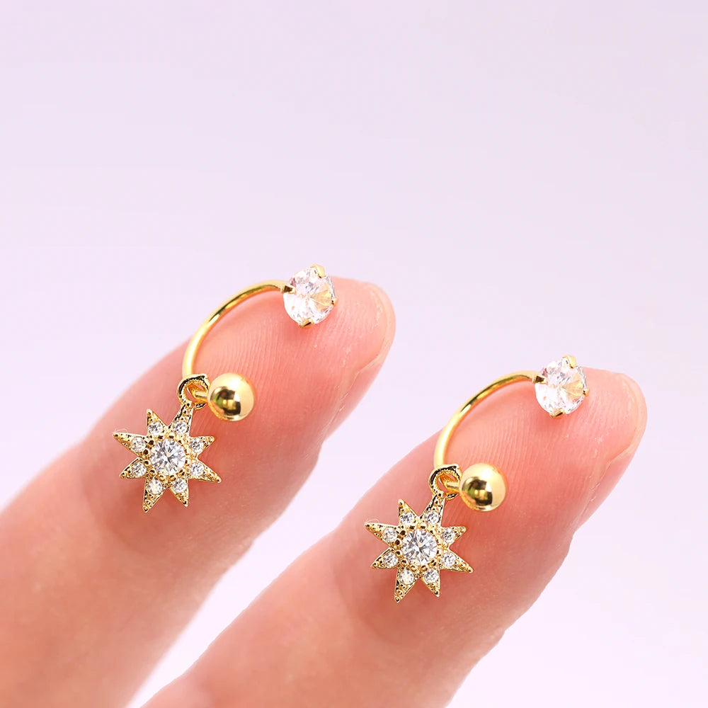 2PCS Stainless Steel Heart Cross Drop Earrings For Women Jewelry Set Helix Tragus Cartilage Daith Piercing