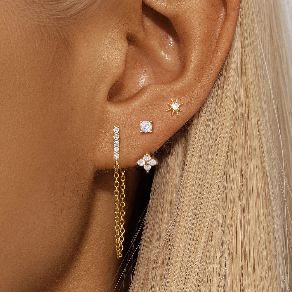 Three Piece Luxury Pendant Drop Earrings Set for Women Stainless Steel Cubic Zirconia Fashion Jewelry