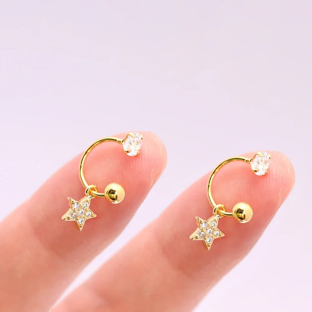 2PCS Stainless Steel Heart Cross Drop Earrings For Women Jewelry Set Helix Tragus Cartilage Daith Piercing