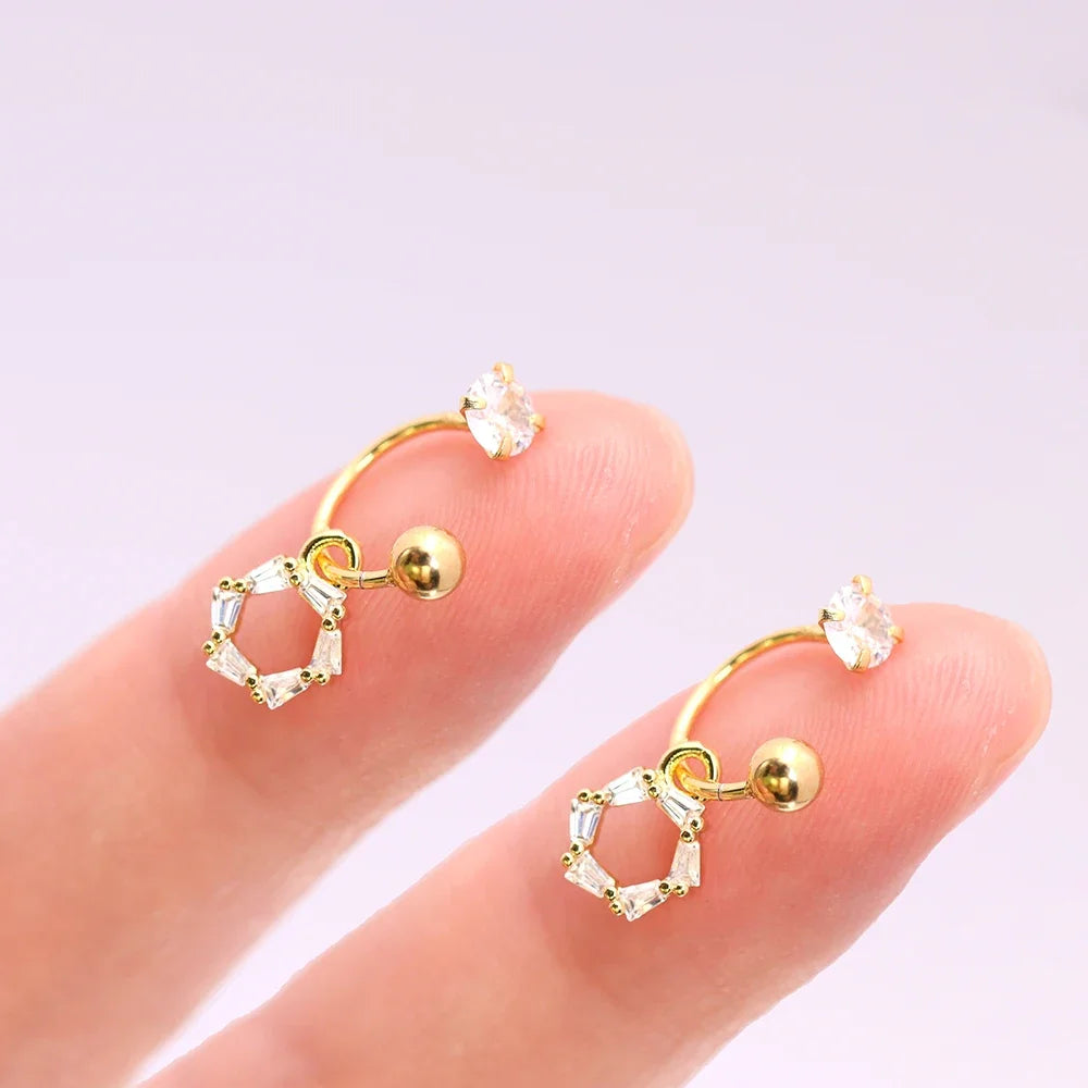 2PCS Stainless Steel Heart Cross Drop Earrings For Women Jewelry Set Helix Tragus Cartilage Daith Piercing