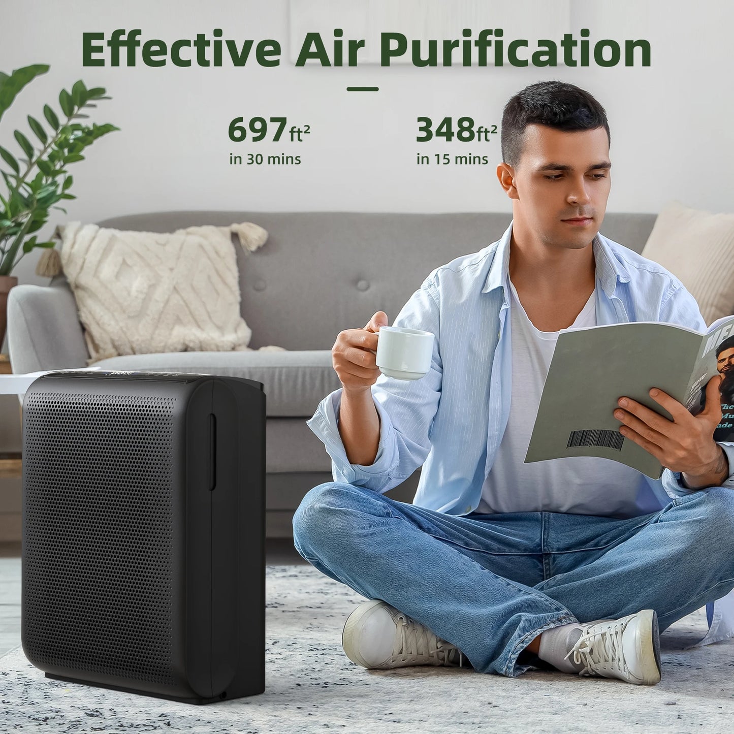 AROEVE MK07 Air Purifier for Pet Dander up to 1504 Sq Ft with Touch Control 3 Speed Smart Timer and Washable Filters