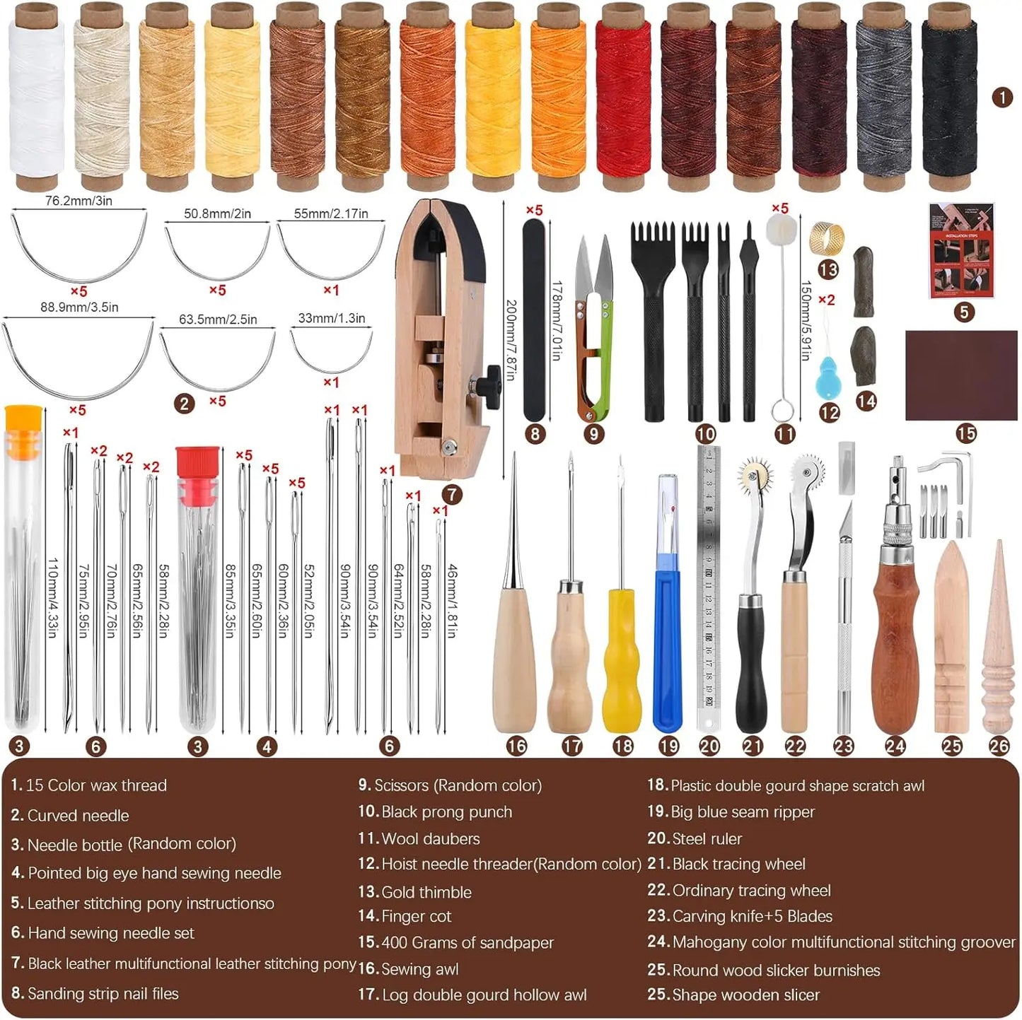 Leather Stitching Pony Clamp with Tools, DIY Leathercraft Repair Kit for Hand Sewing and Crafting