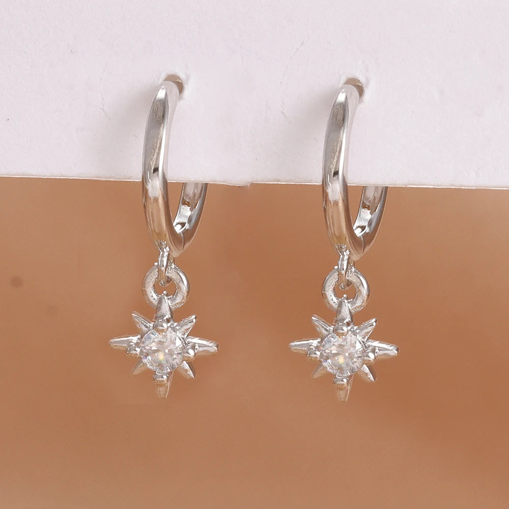 Stainless Steel Star Dangle Earrings For Women Zircon Sparkle Geometric Jewelry Fashion