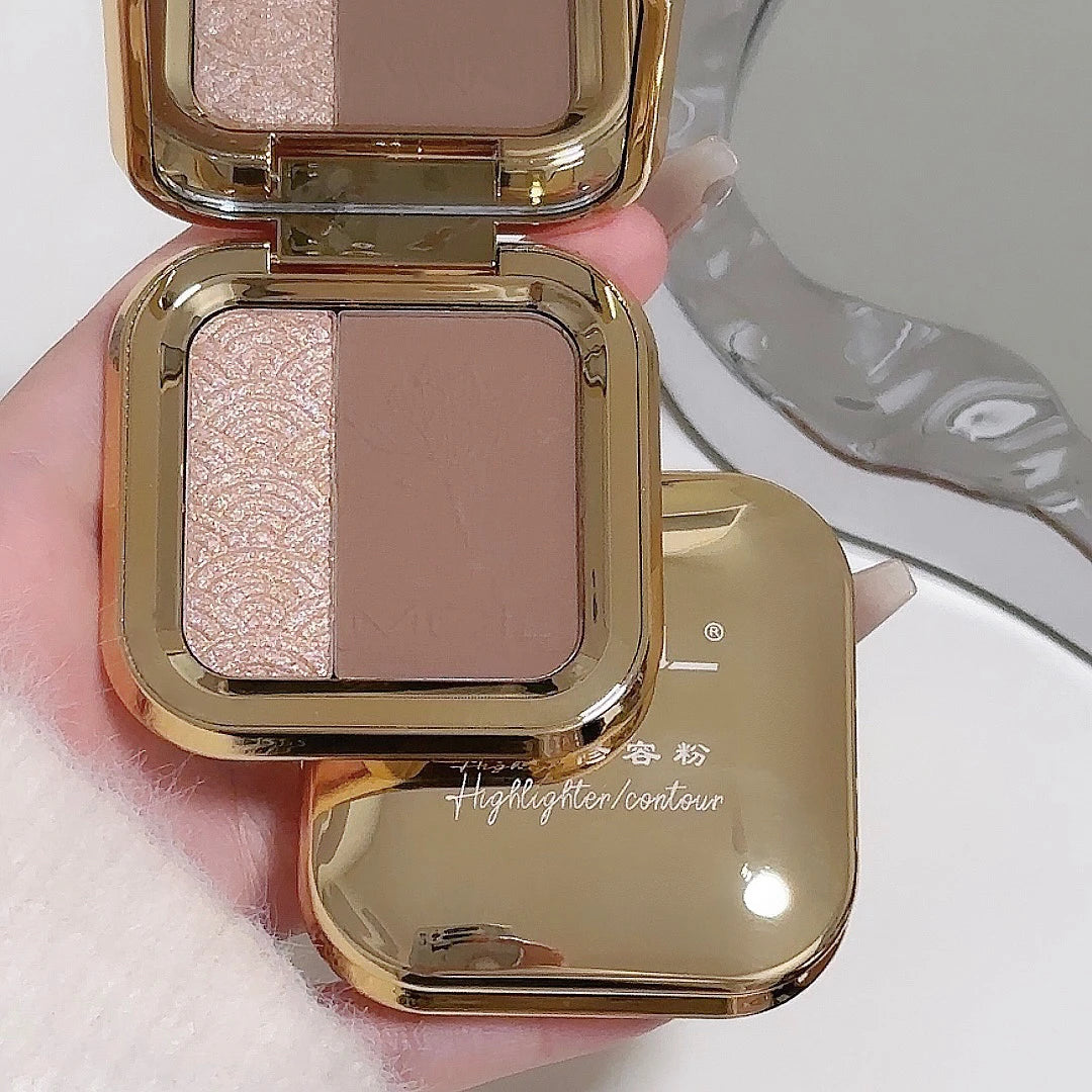 Two Color Eyeshadow Palette Easy To Apply With Matte Shimmer And Highlighter For Contouring Waterproof Long Lasting 4.3g