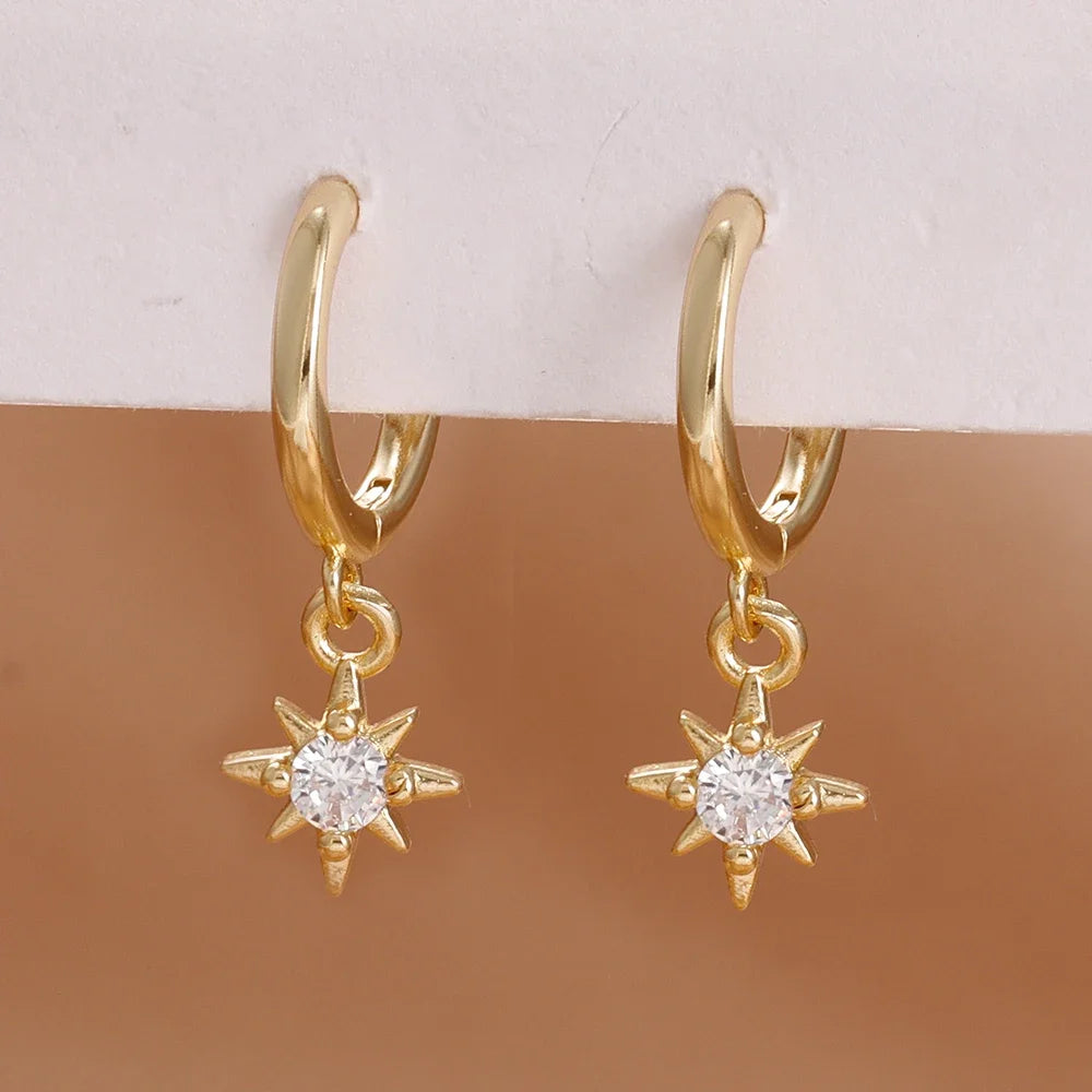 Stainless Steel Star Dangle Earrings For Women Zircon Sparkle Geometric Jewelry Fashion