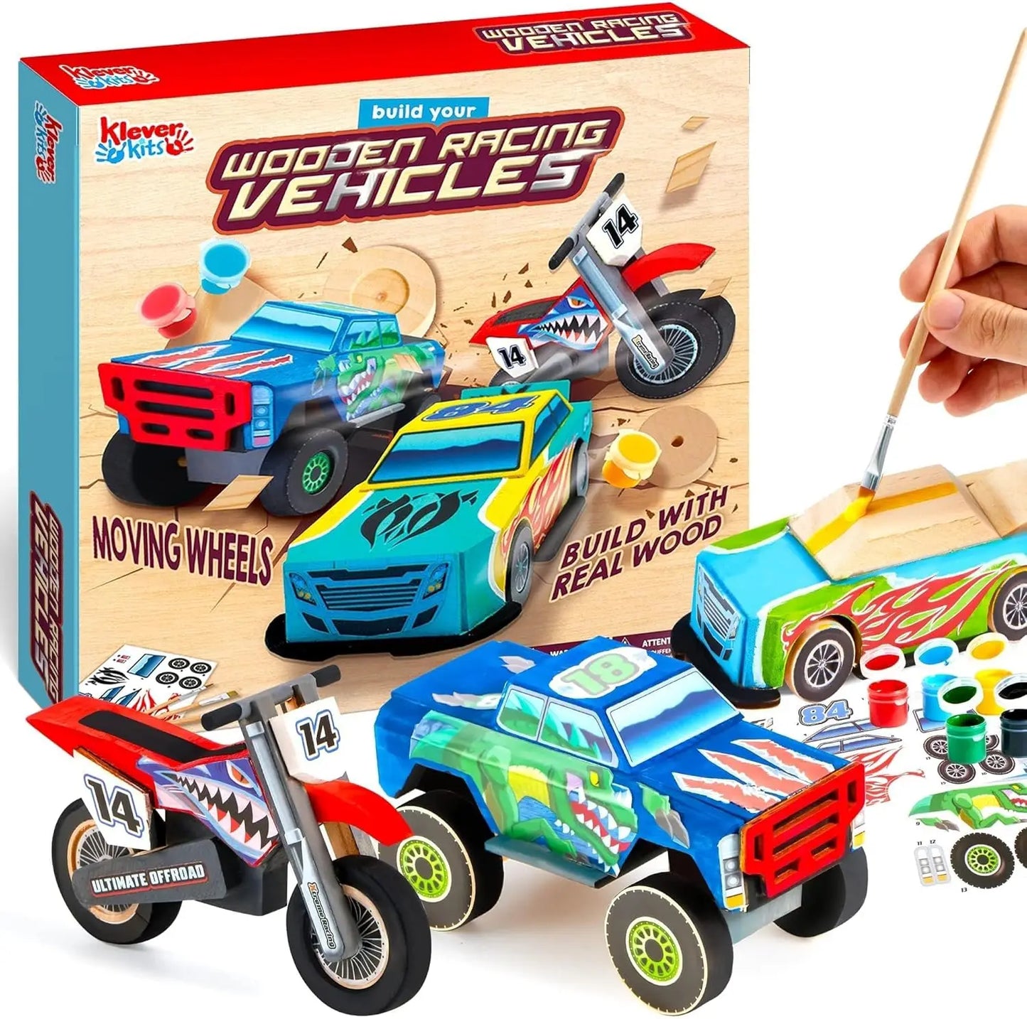 JOYFY Kids Craft Kit Build Paint Your Own Wooden Race Car Kit DIY Truck Toy Construct and Paint Kit for Kids Birthday Gift