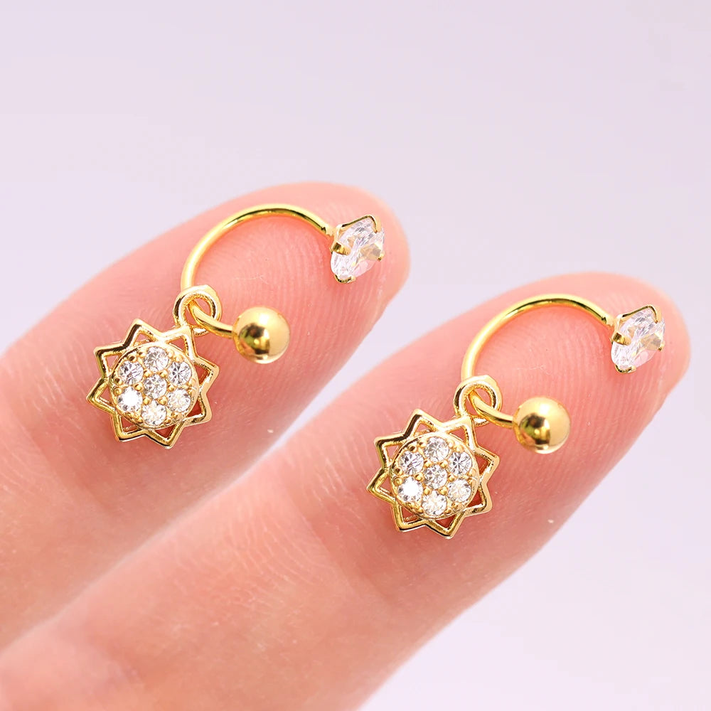 2PCS Stainless Steel Heart Cross Drop Earrings For Women Jewelry Set Helix Tragus Cartilage Daith Piercing