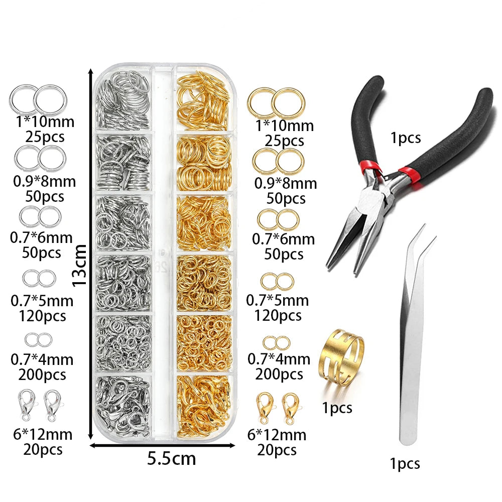 Premium 930 Pieces Jewelry Findings Kit Box With Jump Rings Lobster Clasps Pliers Tweezers For DIY Jewelry Making