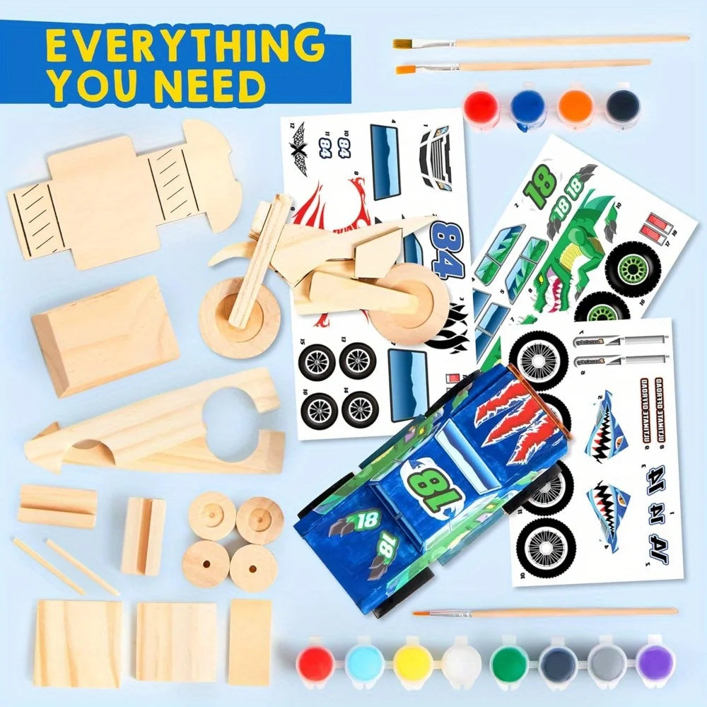JOYFY Kids Craft Kit Build Paint Your Own Wooden Race Car Kit DIY Truck Toy Construct and Paint Kit for Kids Birthday Gift