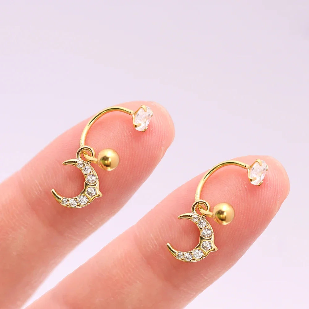 2PCS Stainless Steel Heart Cross Drop Earrings For Women Jewelry Set Helix Tragus Cartilage Daith Piercing