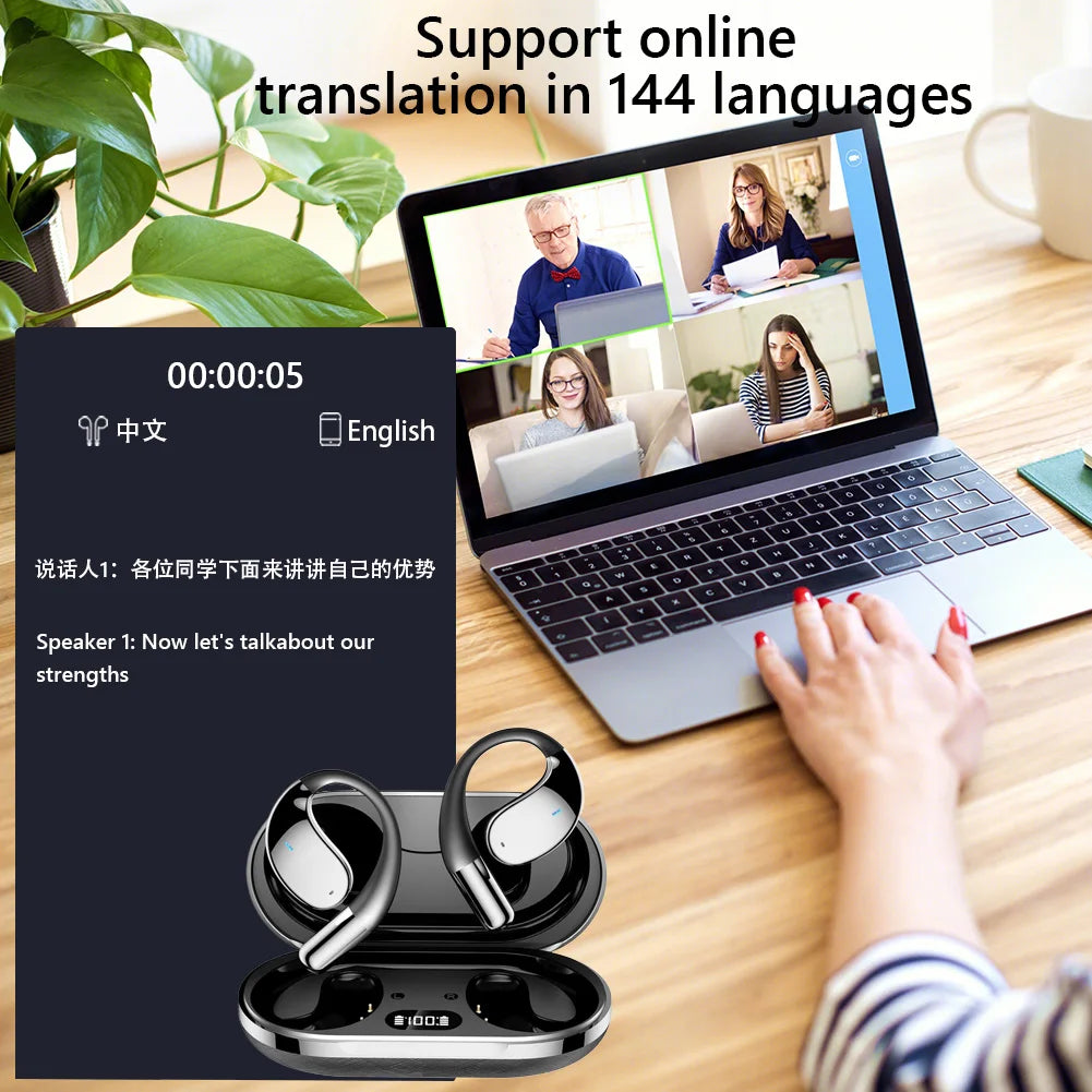 3 In 1 AI Translator Earbuds Real Time Translation 144 Languages HiFi Sound Bluetooth 5 For Android And iOS