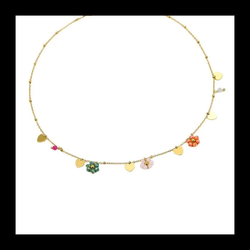 New Xiaoqing Fresh Air Stainless Steel Non-Fading Color Crystal Zircon Flower Love Pendant Necklace Necklace