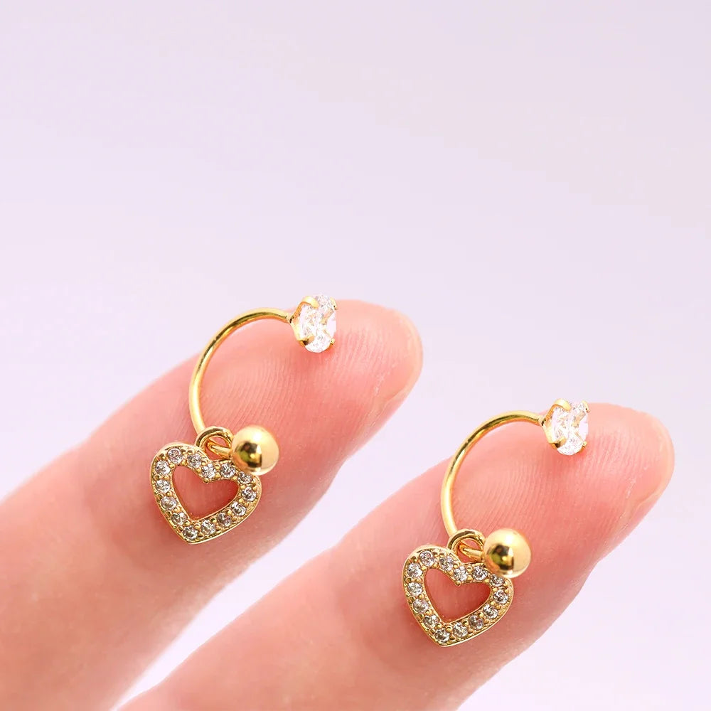 2PCS Stainless Steel Heart Cross Drop Earrings For Women Jewelry Set Helix Tragus Cartilage Daith Piercing