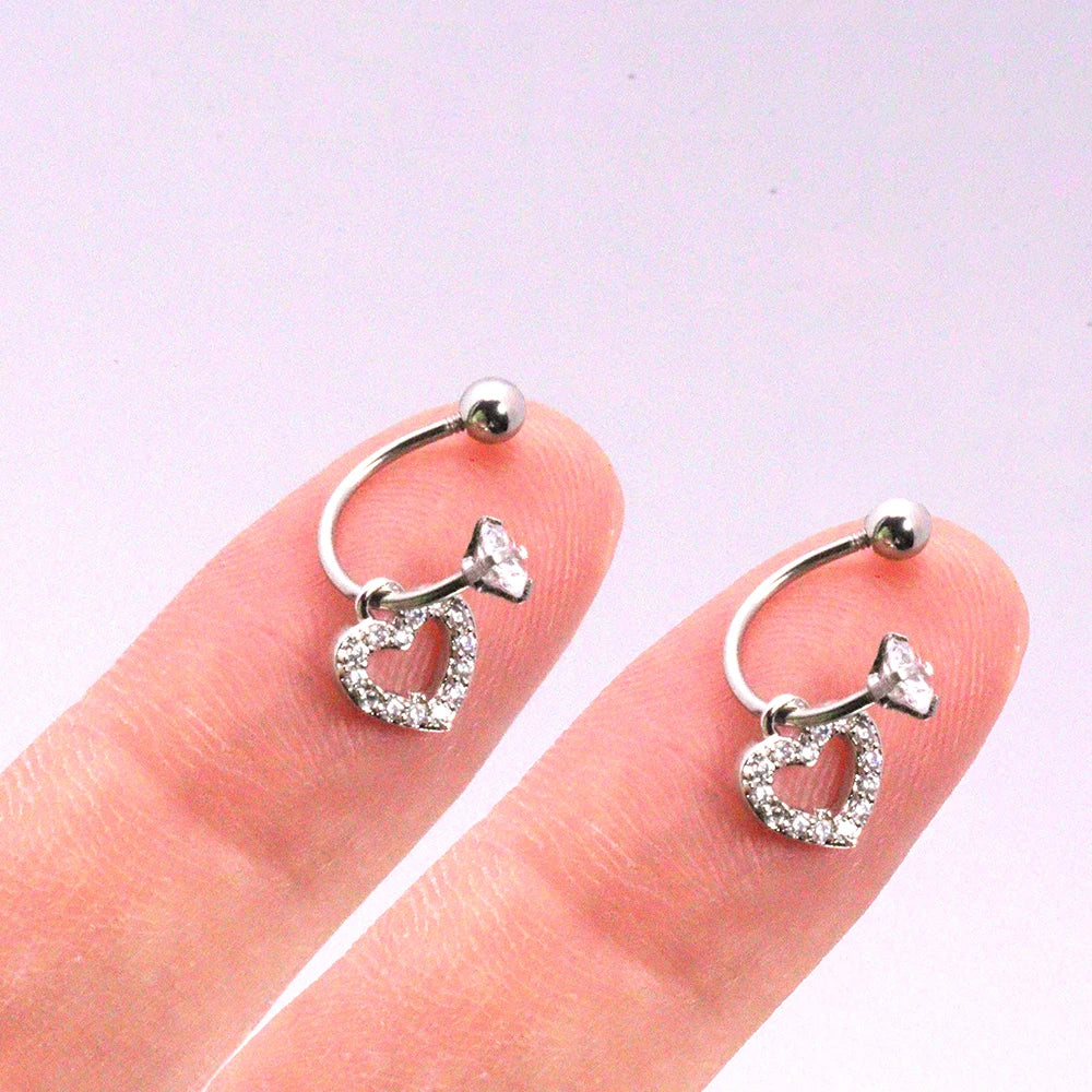 2PCS Stainless Steel Heart Cross Drop Earrings For Women Jewelry Set Helix Tragus Cartilage Daith Piercing