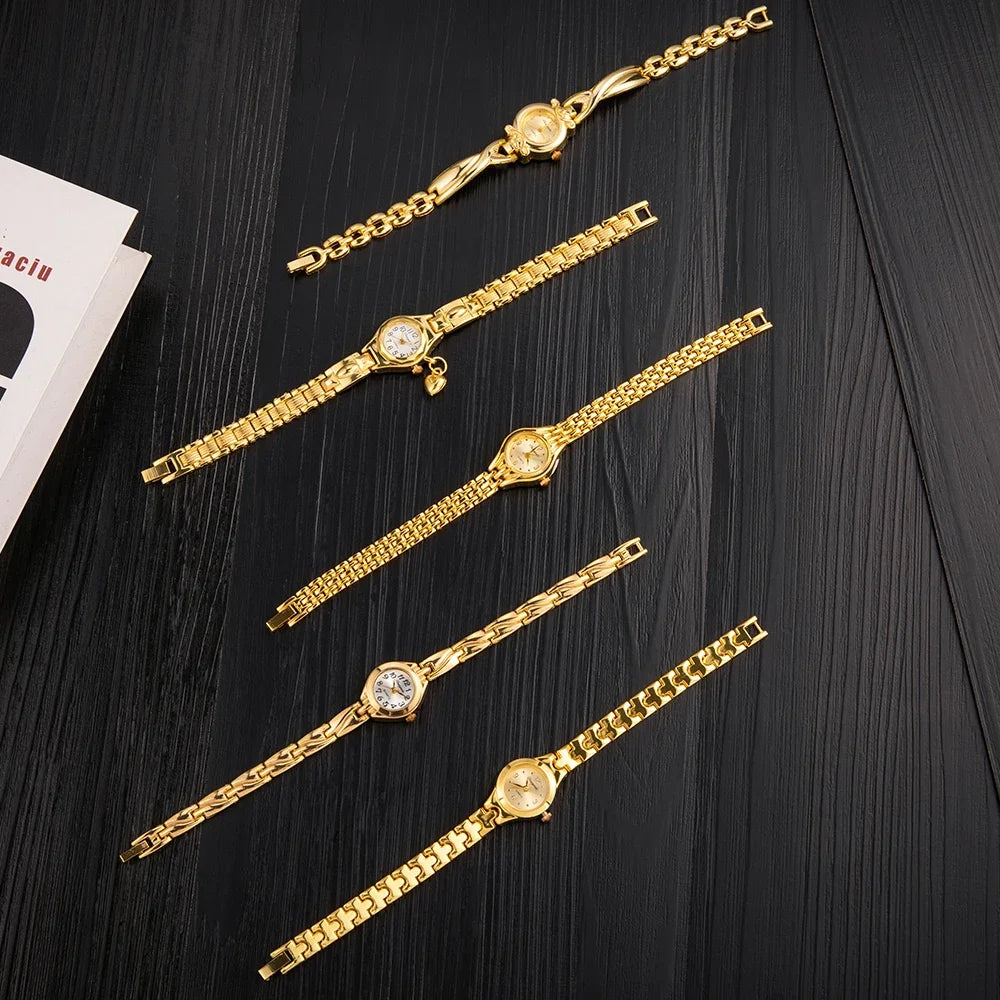 Fashion Gold Vintage Womens Watch Luxury Elegant Quartz Timepiece With Pattern Bracelet For Casual To Couture Looks