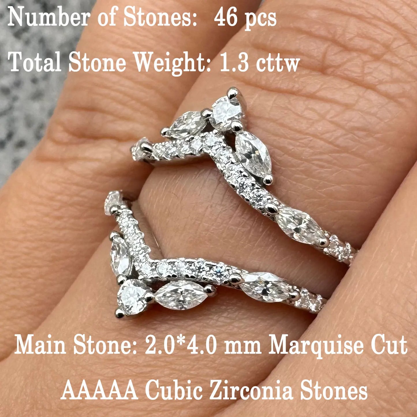 Newshe 925 Sterling Silver Moissanite/Zircons Wedding Ring Enhancers for Women Adjustable Crown Guard Band