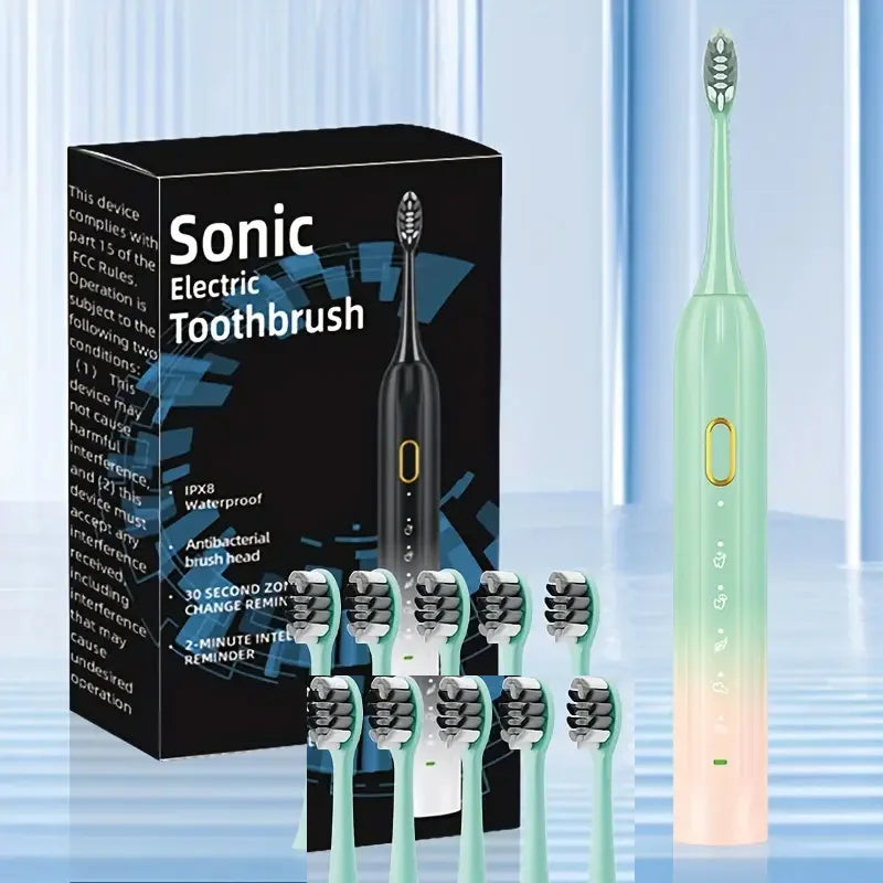 Electric Toothbrush Rotary Cleaning Teeth Brush Waterproof Electronic Tooth Brush and Timer Rechargeable Toothbrush with 10 Head