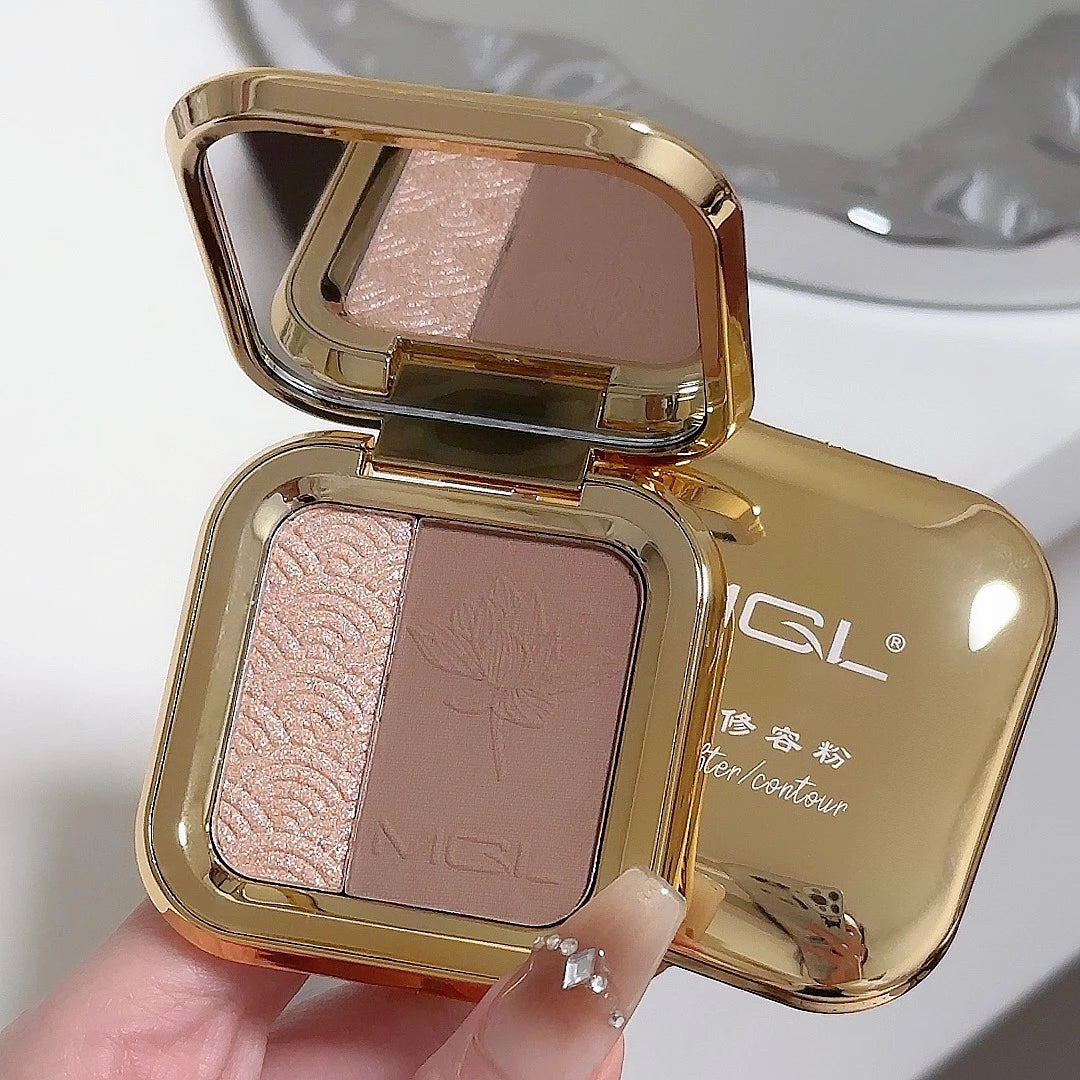 Two Color Eyeshadow Palette Easy To Apply With Matte Shimmer And Highlighter For Contouring Waterproof Long Lasting 4.3g