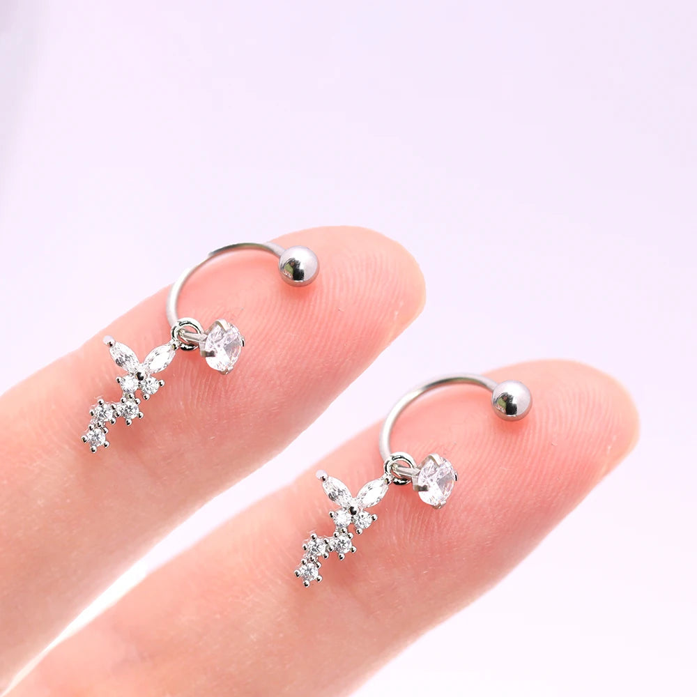 2PCS Stainless Steel Heart Cross Drop Earrings For Women Jewelry Set Helix Tragus Cartilage Daith Piercing