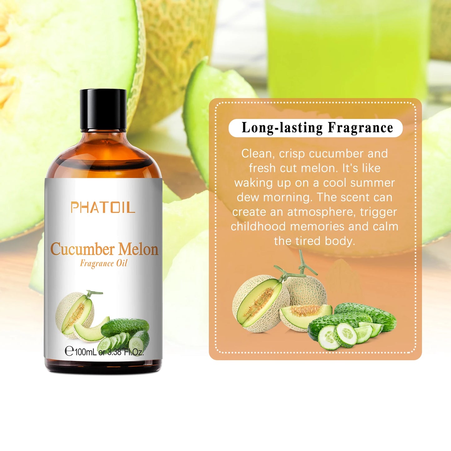 PHATOIL 100ML Fruit Fragrance Oil for Aroma Diffuser Candles Soap Making Coconut Vanilla Green Apple Cranberry Cucumber Melon