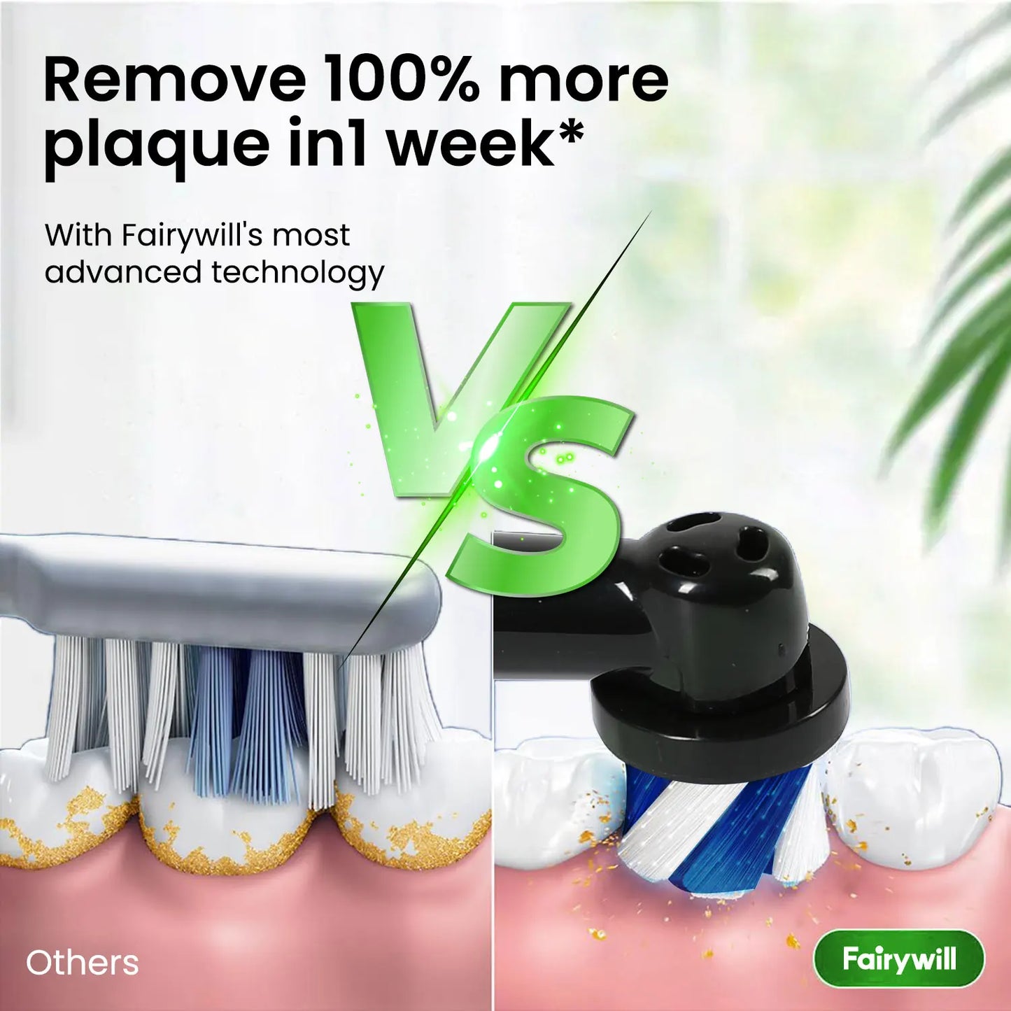 Fairywill Electric Toothbrush T2233Powerful Rotation Cleaning 4 Replacement Heads Rechargeable Sonic Toothbrush for Adults