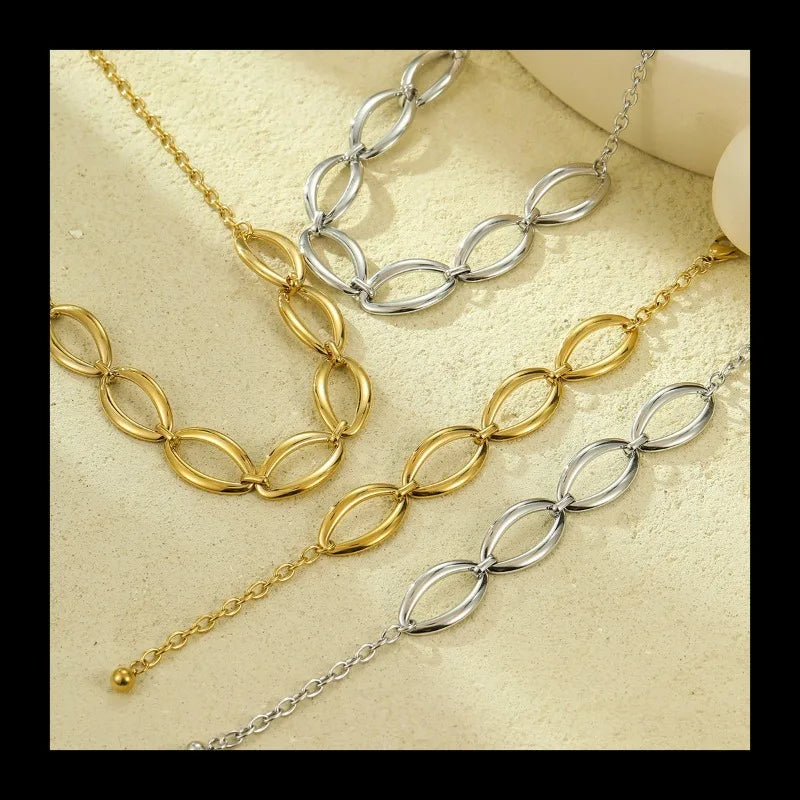 Niche Jewelry Light Luxury High Sense Personalized Geometric Oval Circle Necklace Bracelet Set Wholesale