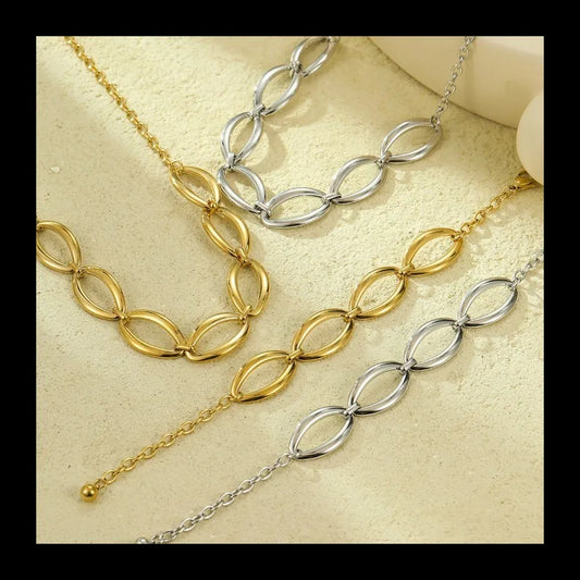 Niche Jewelry Light Luxury High Sense Personalized Geometric Oval Circle Necklace Bracelet Set Wholesale