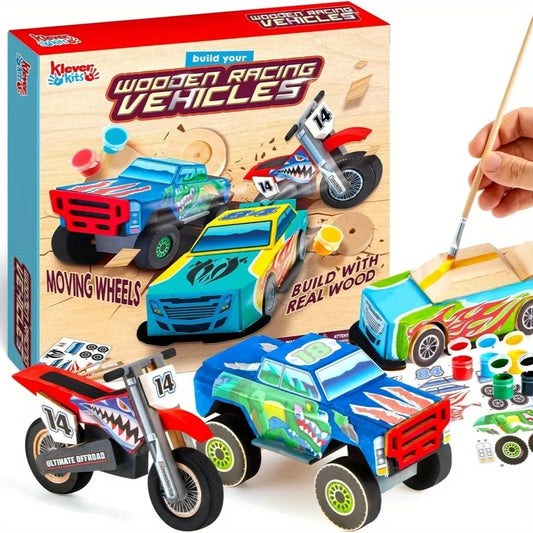 JOYFY Kids Craft Kit Build Paint Your Own Wooden Race Car Kit DIY Truck Toy Construct and Paint Kit for Kids Birthday Gift