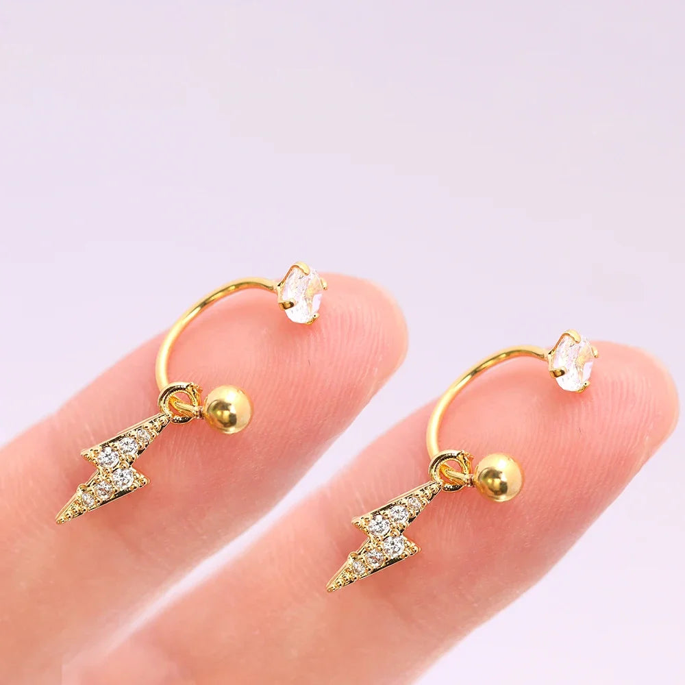 2PCS Stainless Steel Heart Cross Drop Earrings For Women Jewelry Set Helix Tragus Cartilage Daith Piercing