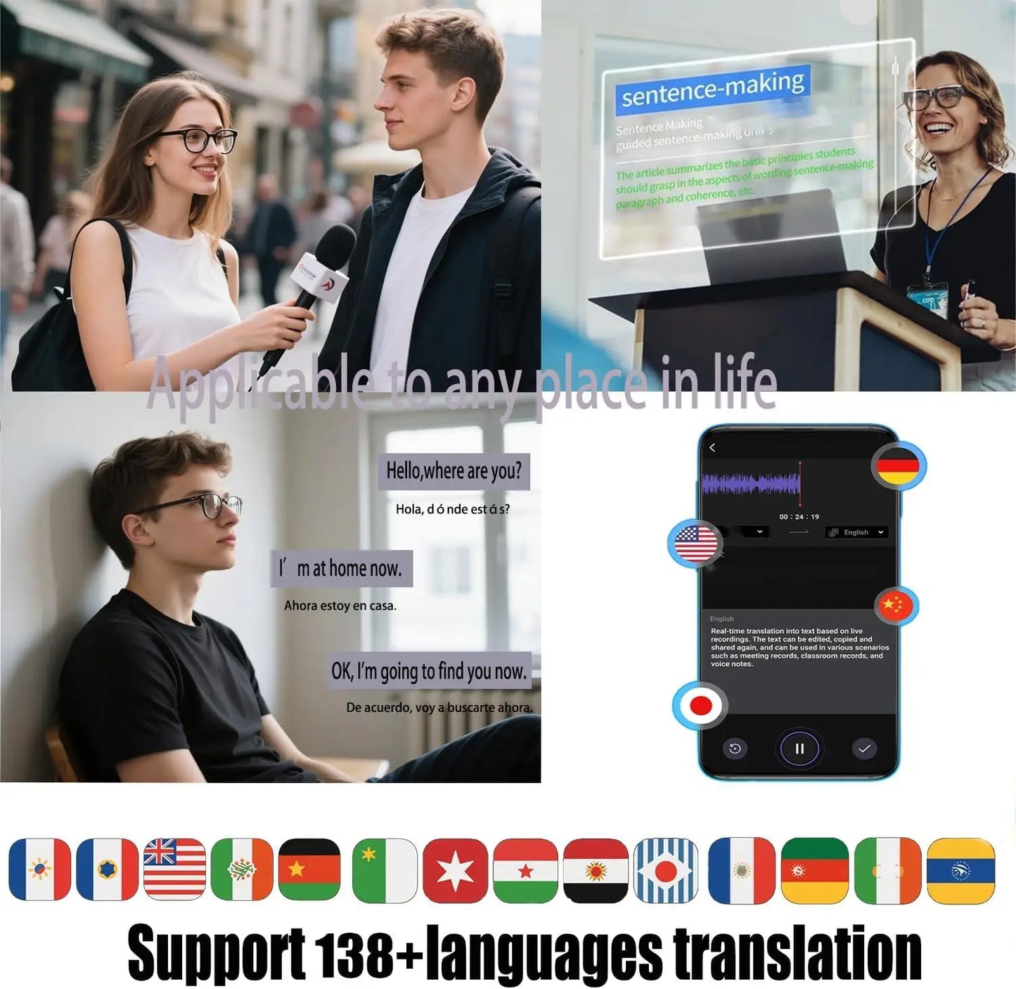 Giinova AI Translation Smart Glasses With Photochromic Lenses Real Time Translation In 160 Languages Bluetooth