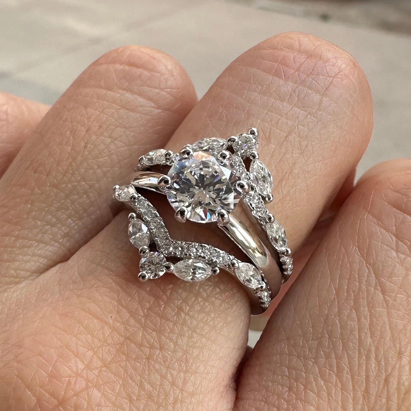 Newshe 925 Sterling Silver Moissanite/Zircons Wedding Ring Enhancers for Women Adjustable Crown Guard Band