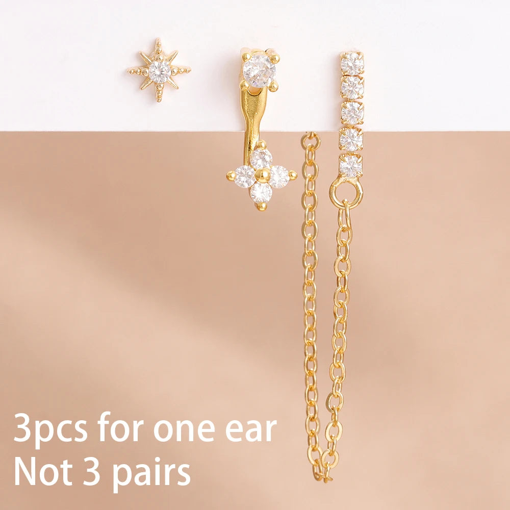 Three Piece Luxury Pendant Drop Earrings Set for Women Stainless Steel Cubic Zirconia Fashion Jewelry