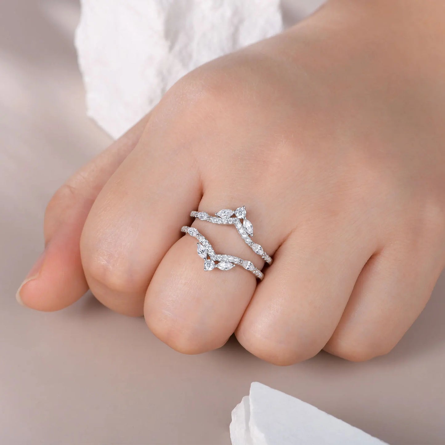 Newshe 925 Sterling Silver Moissanite/Zircons Wedding Ring Enhancers for Women Adjustable Crown Guard Band