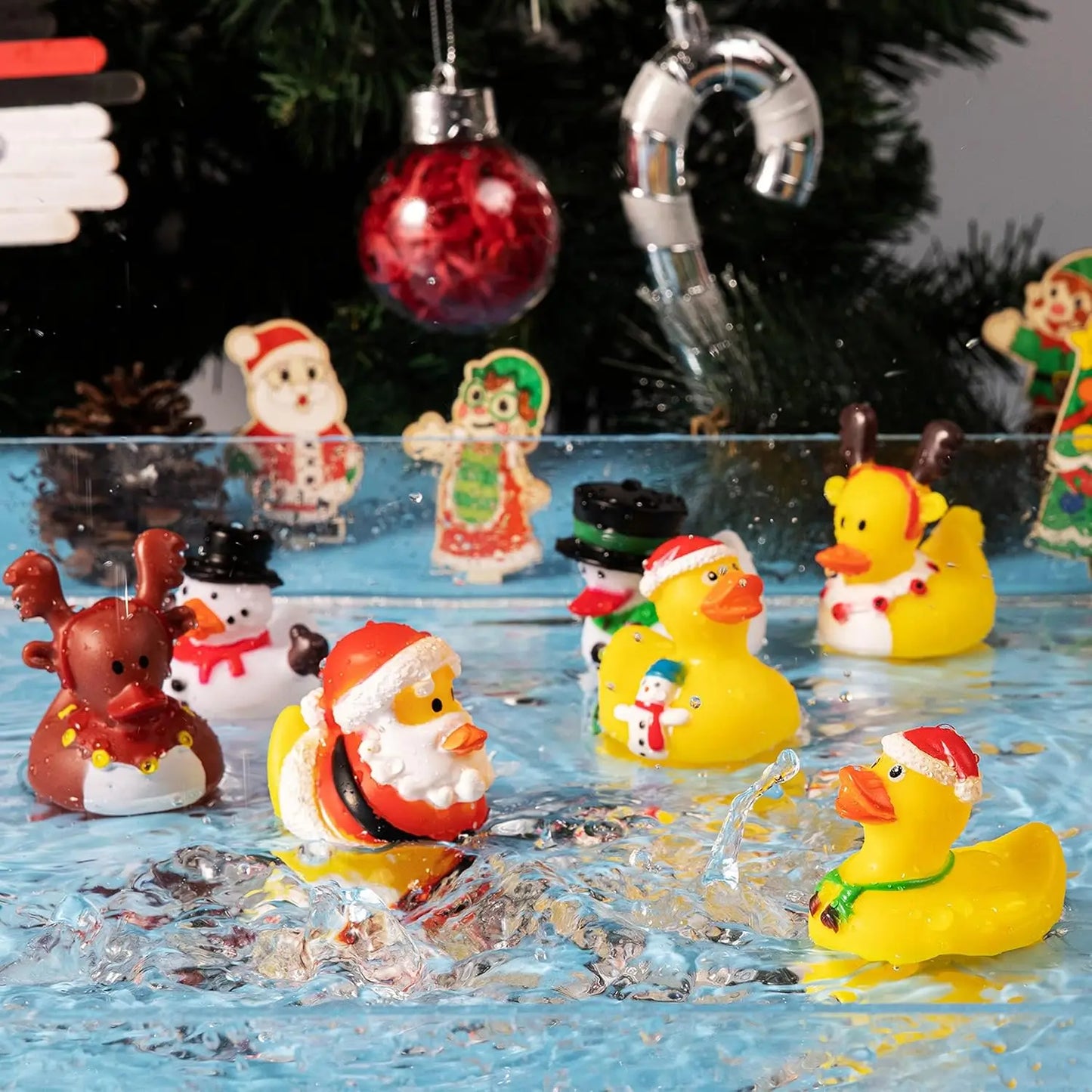 JOYFY 24 PCS Christmas Ducks for Stocking Stuffers Xmas Rubber Duck Bath Toys for Kids Gift Party Favor Novelty Duckies