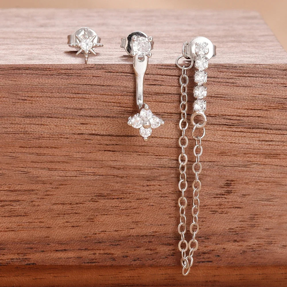 Three Piece Luxury Pendant Drop Earrings Set for Women Stainless Steel Cubic Zirconia Fashion Jewelry