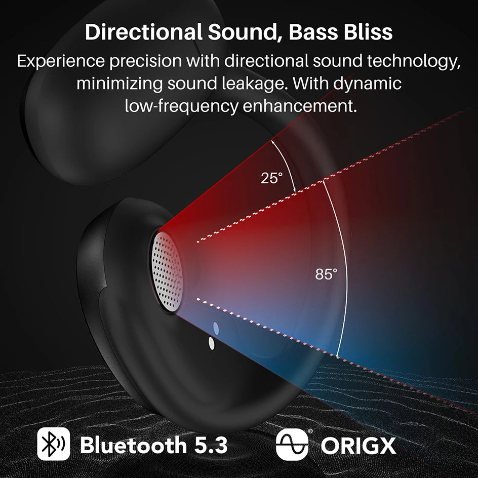 Refurbished TOZO OpenEgo Headsets Open Ear Headphone Bluetooth Dual Mic Clear Call Earphones with Earhooks IPX5 Water-resistant