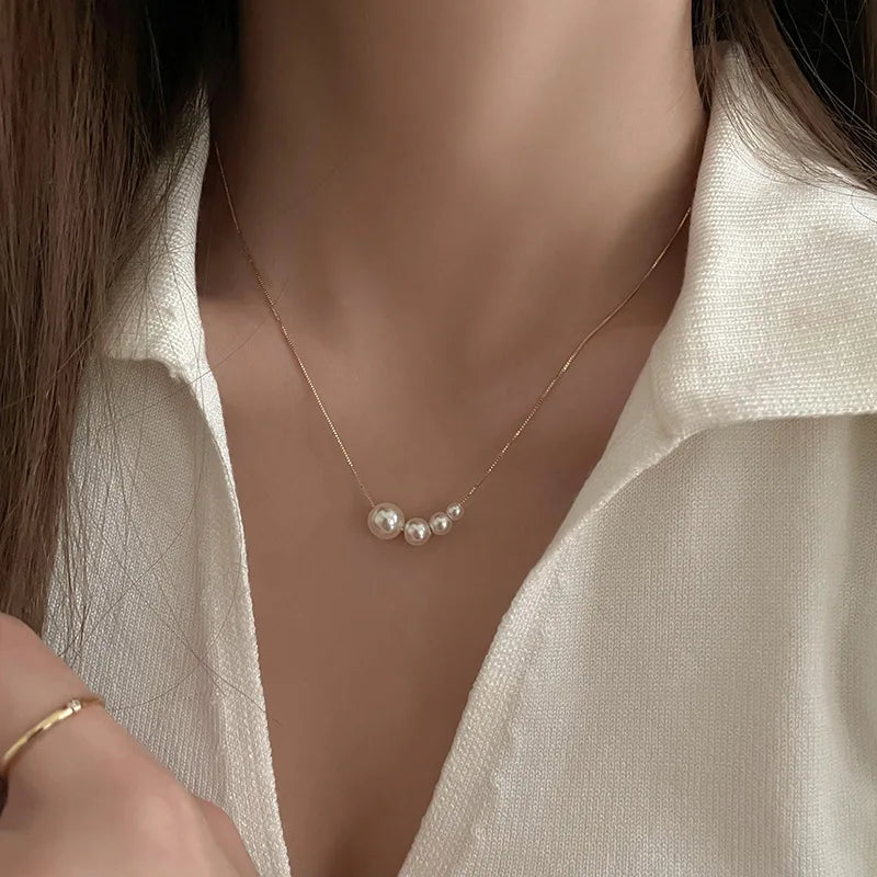Imitation Pearl Chokers Necklaces for Women French Temperament Gold Plated Collar Chain Minimalist Trendy Party Jewelry Gift K1