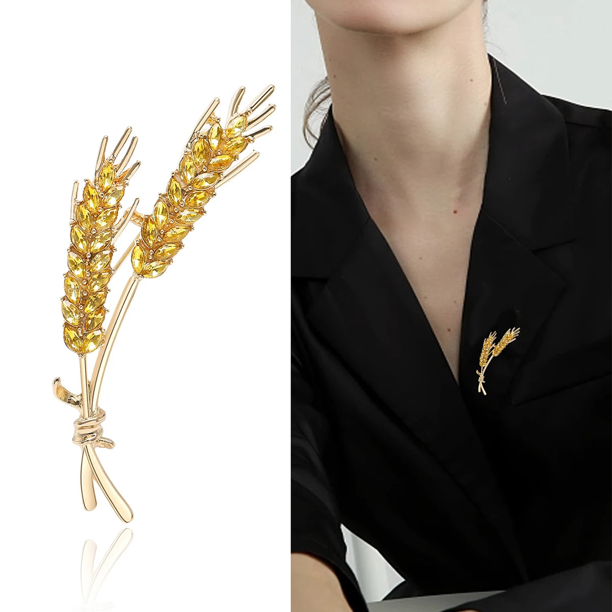 Rhinestone Wheat Ear Brooches for Women Unisex Enamel Wheat Plant Pins Banquet Party Backpack Gifts Jewelry Accessories